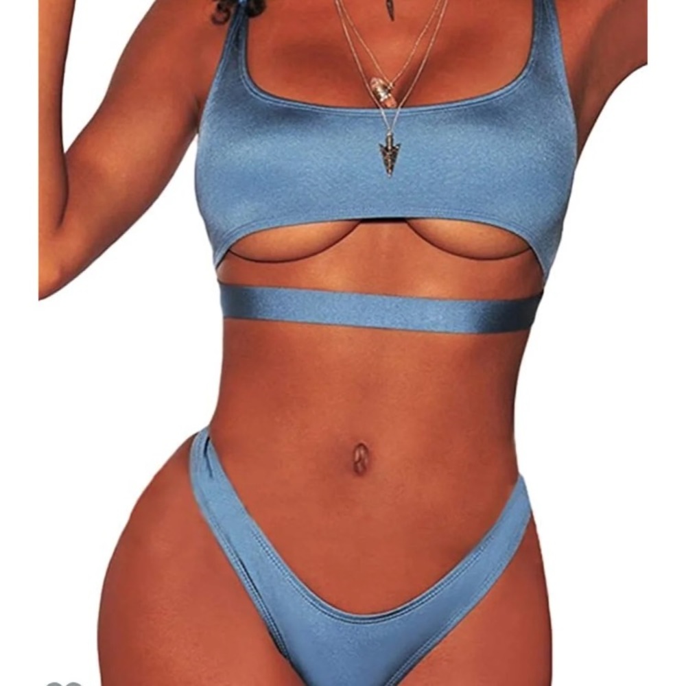 SOLD Powder Blue Shimmery Cutout Bikini Set